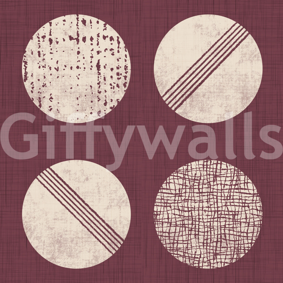 Burgundy Cream Circles Wallpaper Mid Century Wallpaper⁠