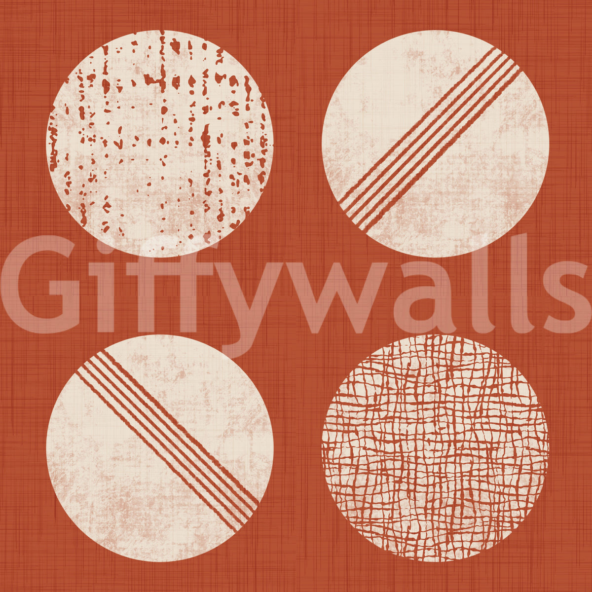 Rust Red Cream Circles Wallpaper Mid Century Wallpaper⁠