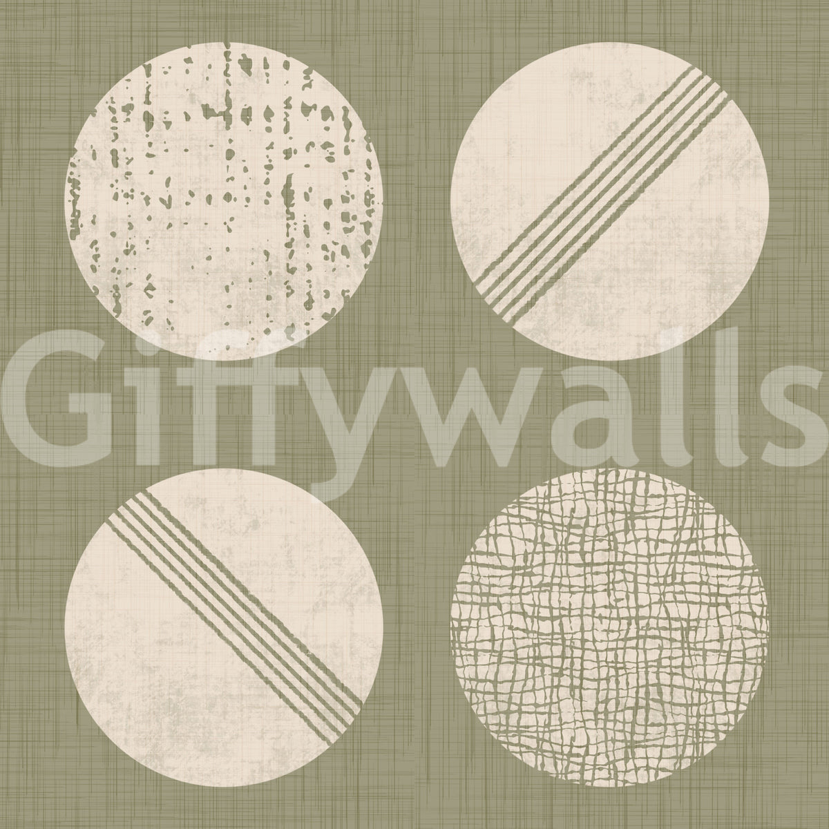 Sage Green Cream Circles Wallpaper Mid Century Wallpaper⁠