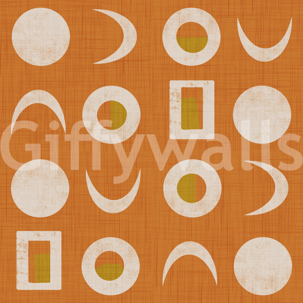 Burnt Orange Moon Phase Wallpaper Mid Century Wallpaper⁠
