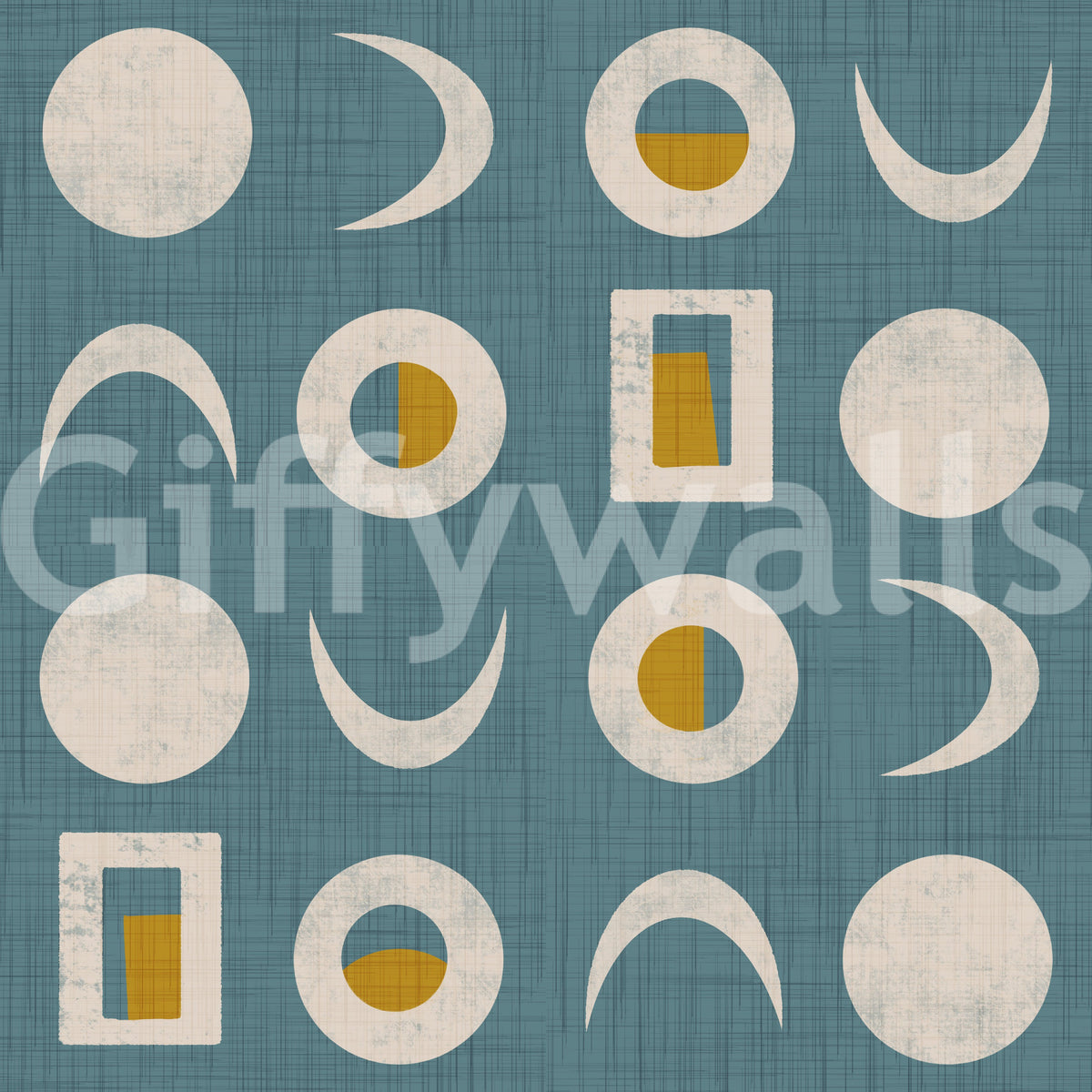 Dusty Teal Moon Phase Wallpaper Mid Century Wallpaper⁠