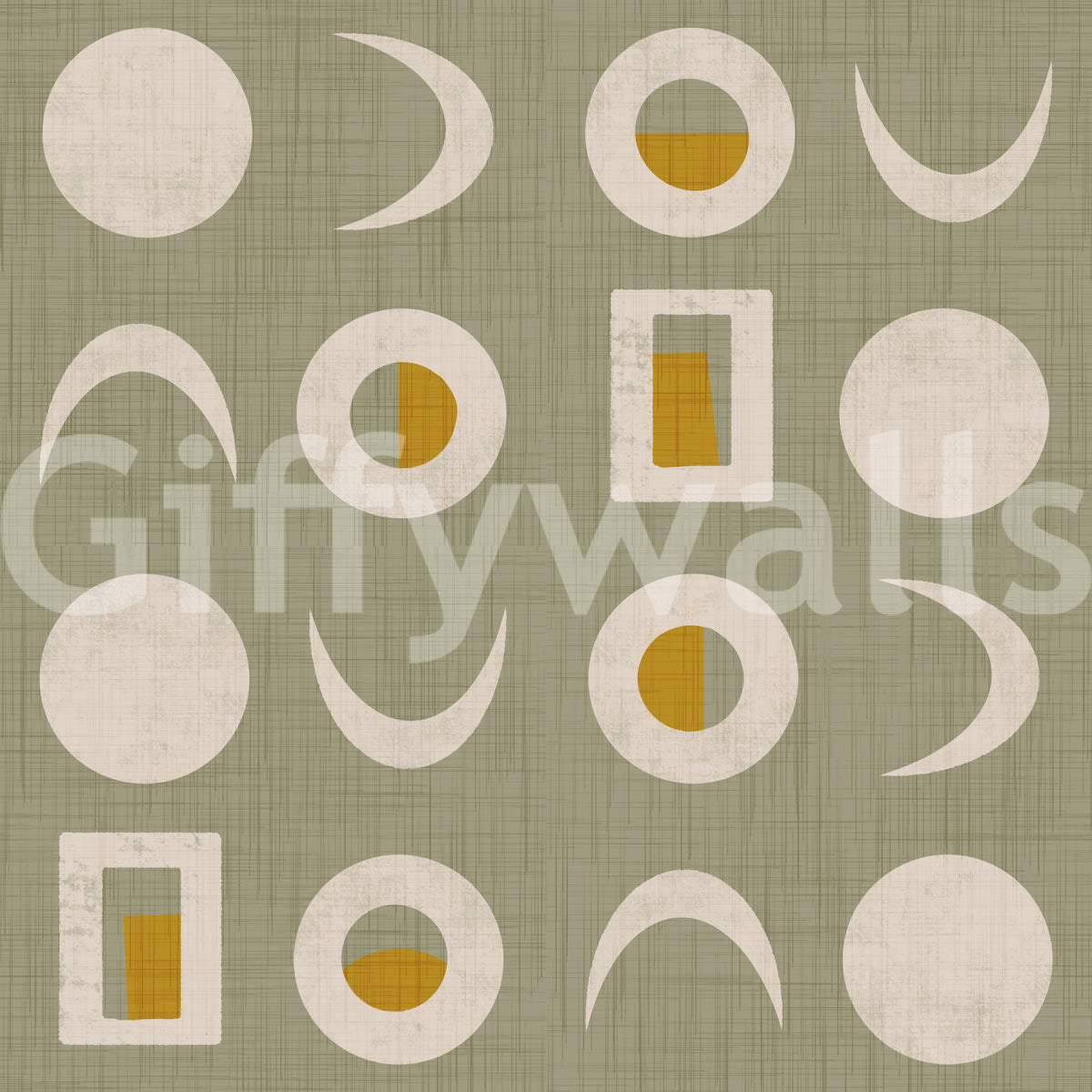 Sage Green Moon Phase Wallpaper Mid Century Wallpaper⁠