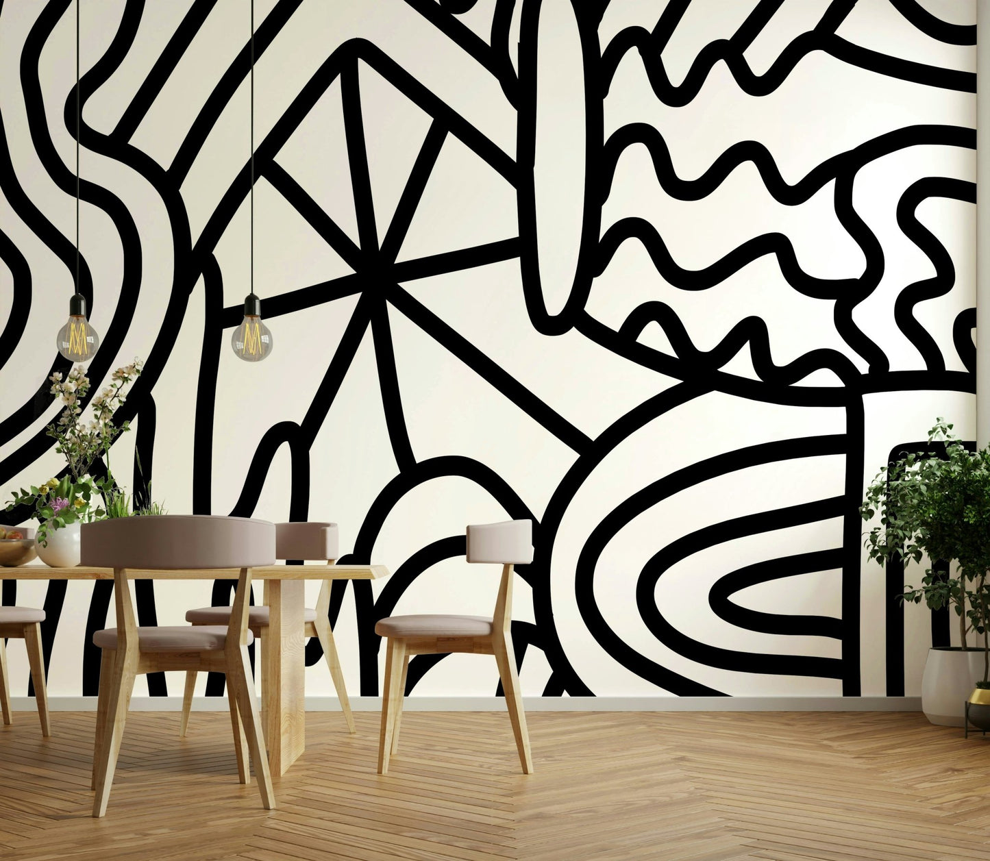 Flowing water designs in blues and whites for a relaxing space

