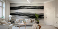 An artistic coastal scene mural on minimalist wallpaper.

