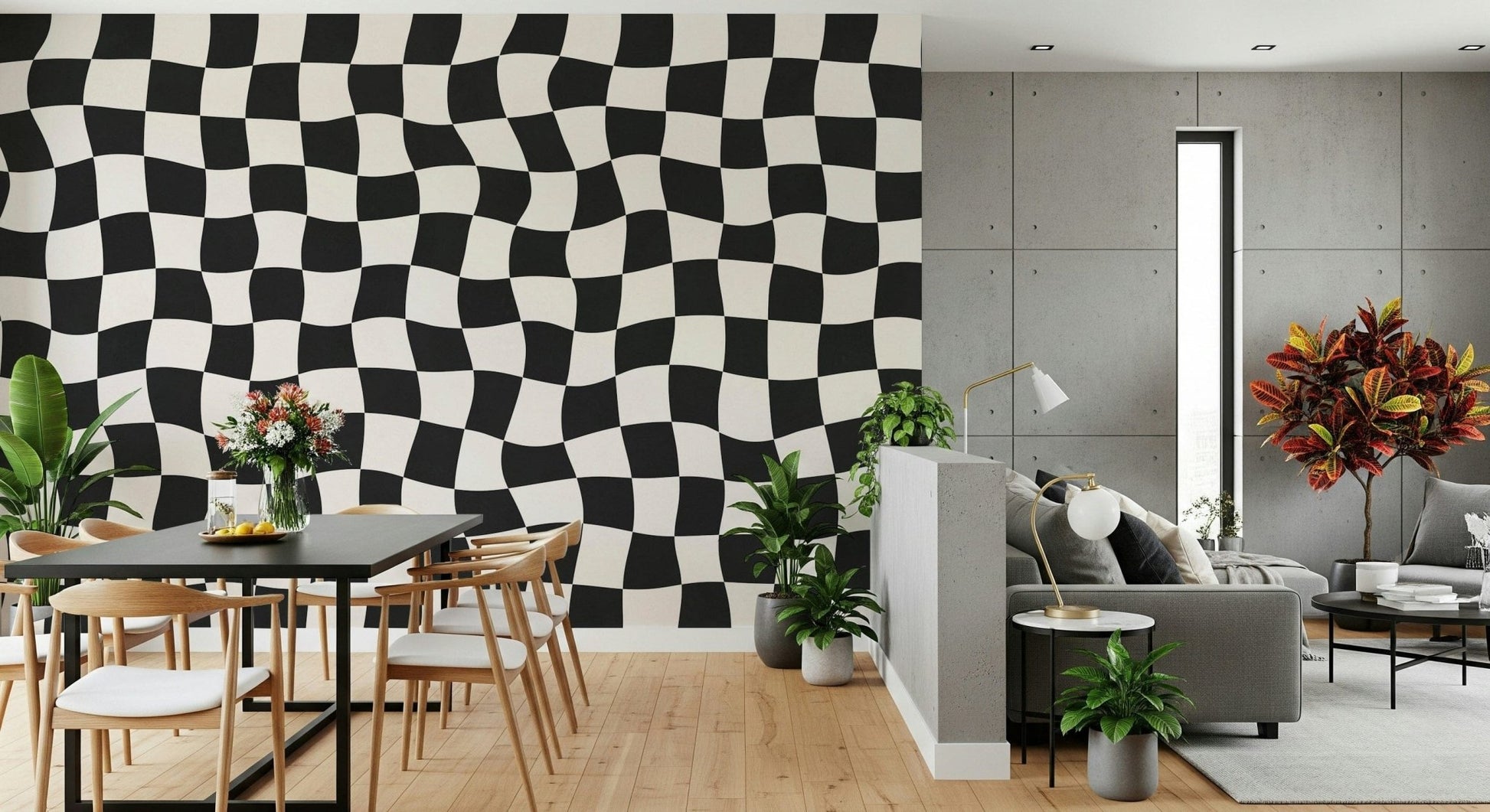 Psychedelic Wavy Check retro checkerboard bold aesthetic paper.