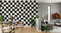 Psychedelic Wavy Check retro checkerboard bold aesthetic paper.