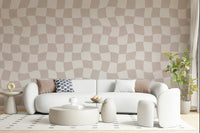 Wavy Checkered Dream wall mural subtle beige fluid pattern.
