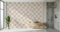 Soft Wavy Checkered Dream fluid squares neutral colors bedroom wall.