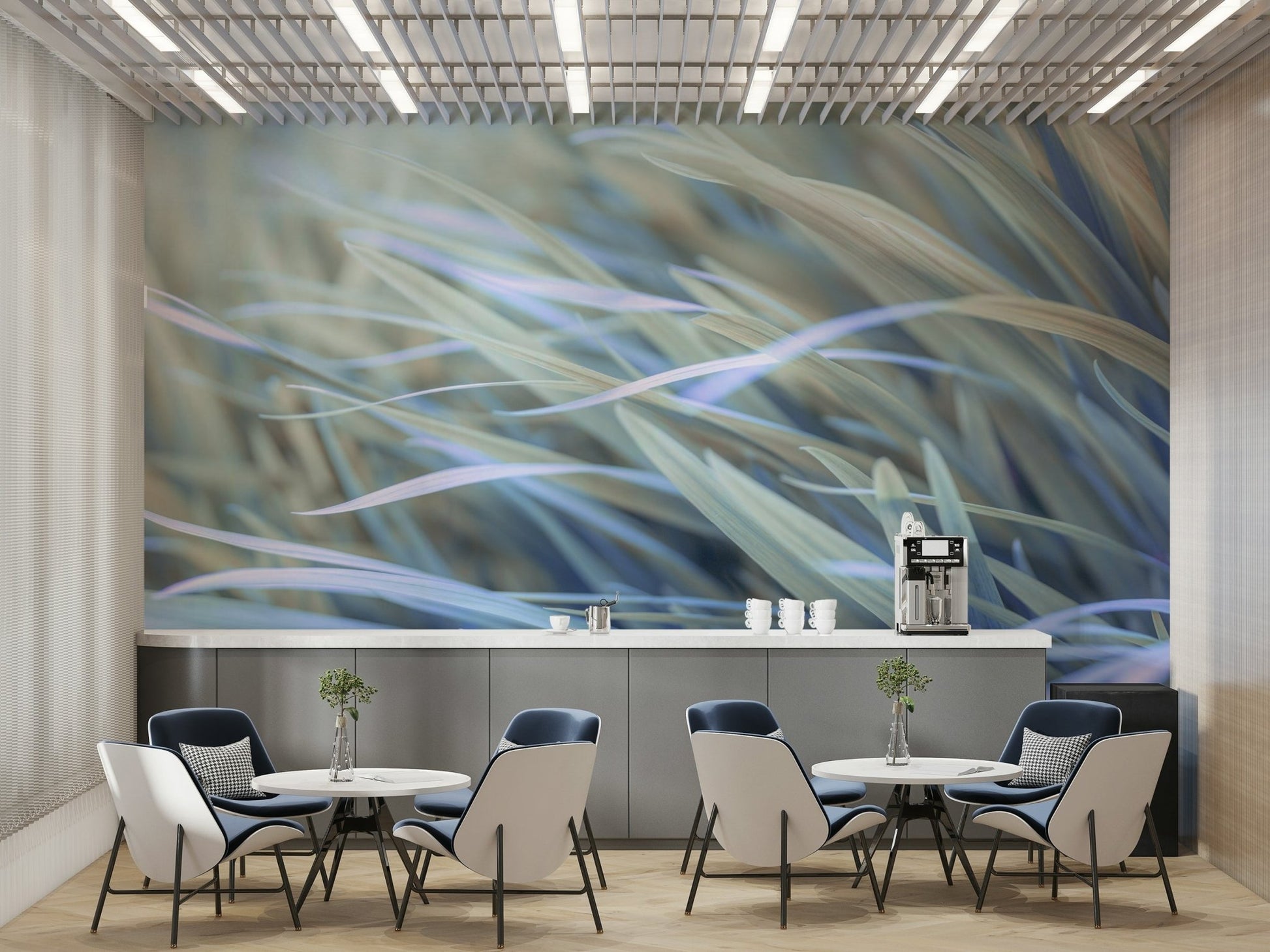 Soft, calming wavy grass wall mural for peaceful decor

