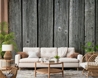 Coastal wood paneling, greywash finish, industrial style wallpaper for walls.