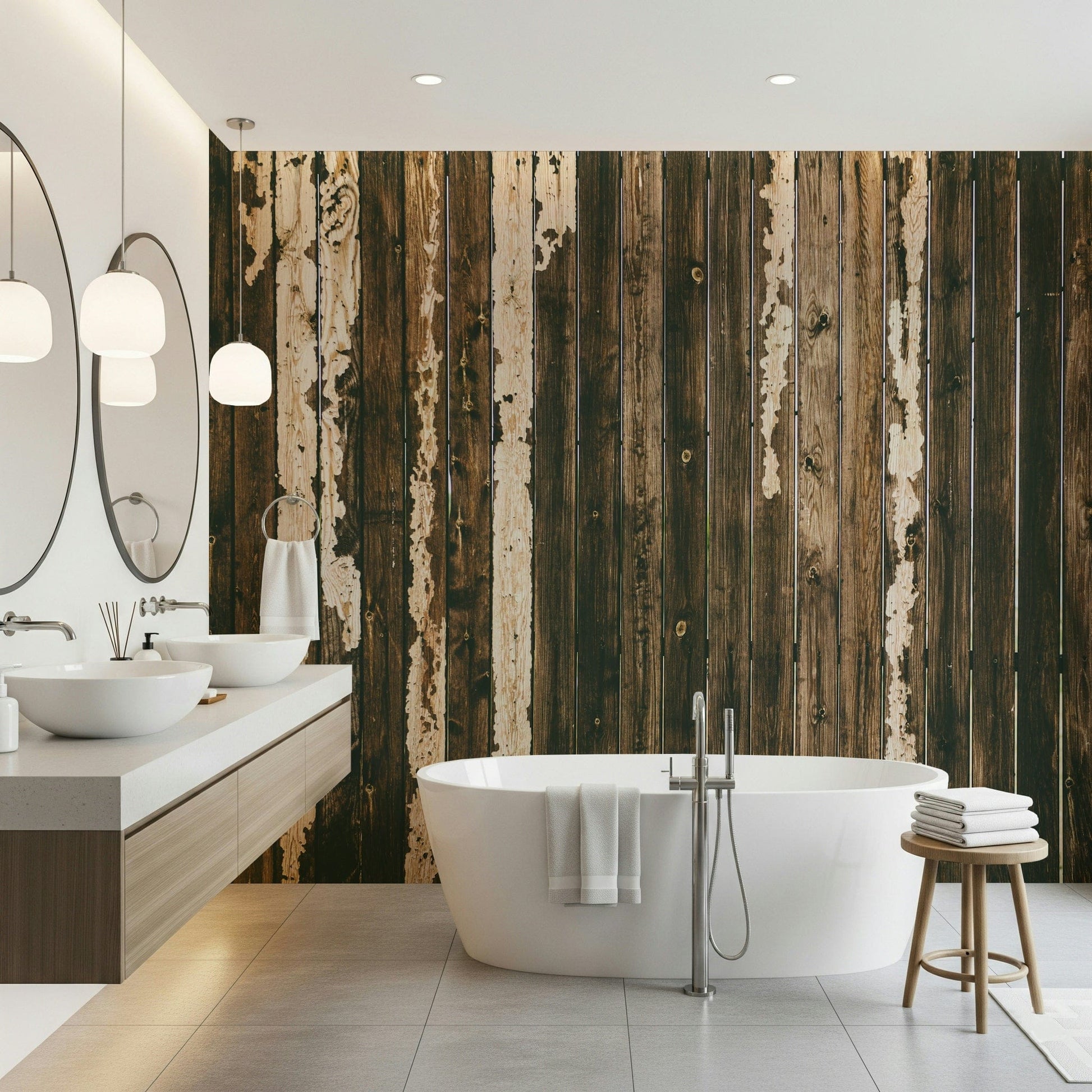 Wall mural highlighting aged wooden planks with subtle cracks and grain patterns for rustic décor.
