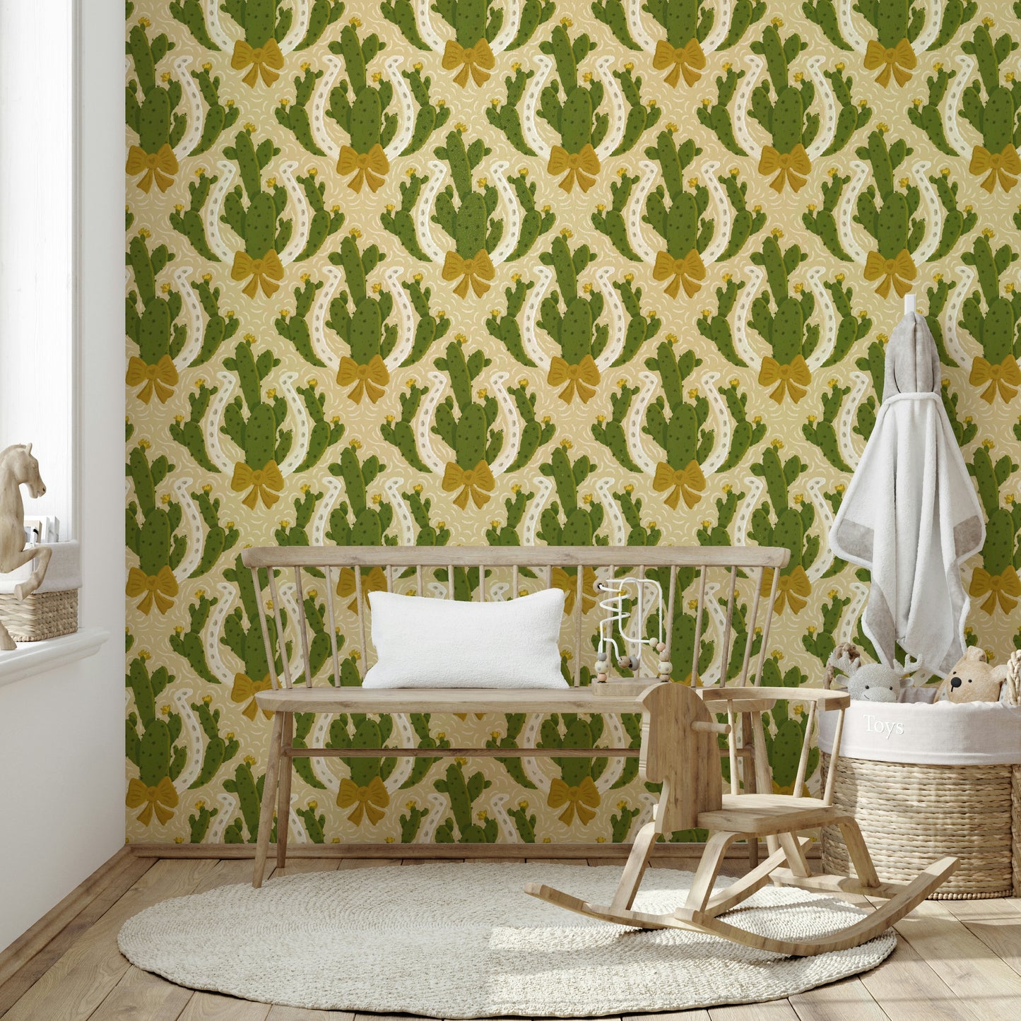 Americana wallpaper with desert cactus and horseshoe icons

