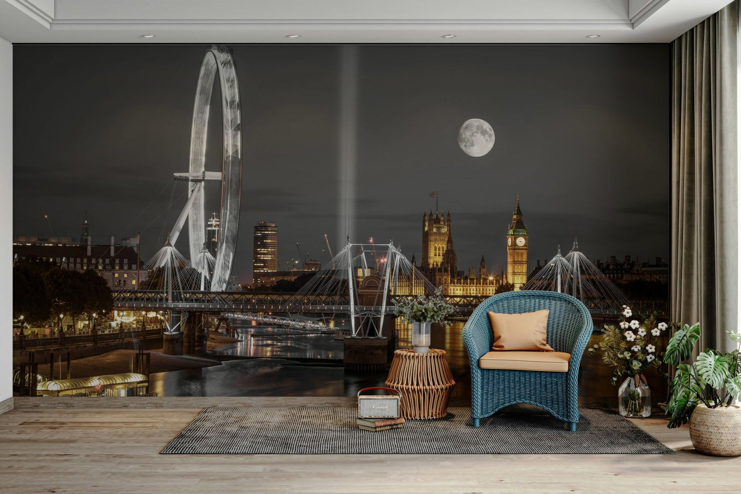 Detailed architecture of the Palace of Westminster in a large scale wall mural


