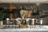 The mural shows a panoramic view of Big Ben and the Thames River.

