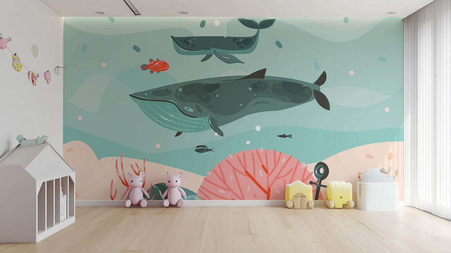 Magical underwater world wallpaper with sea giants.