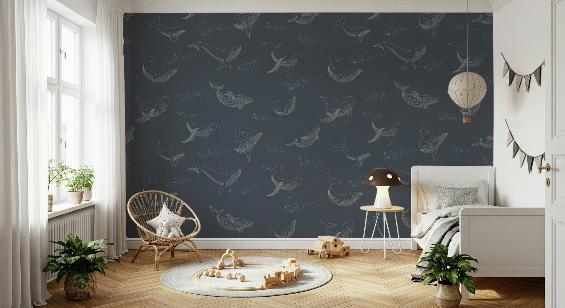 Minimalist marine life wall decor for a sleek studio apartment.