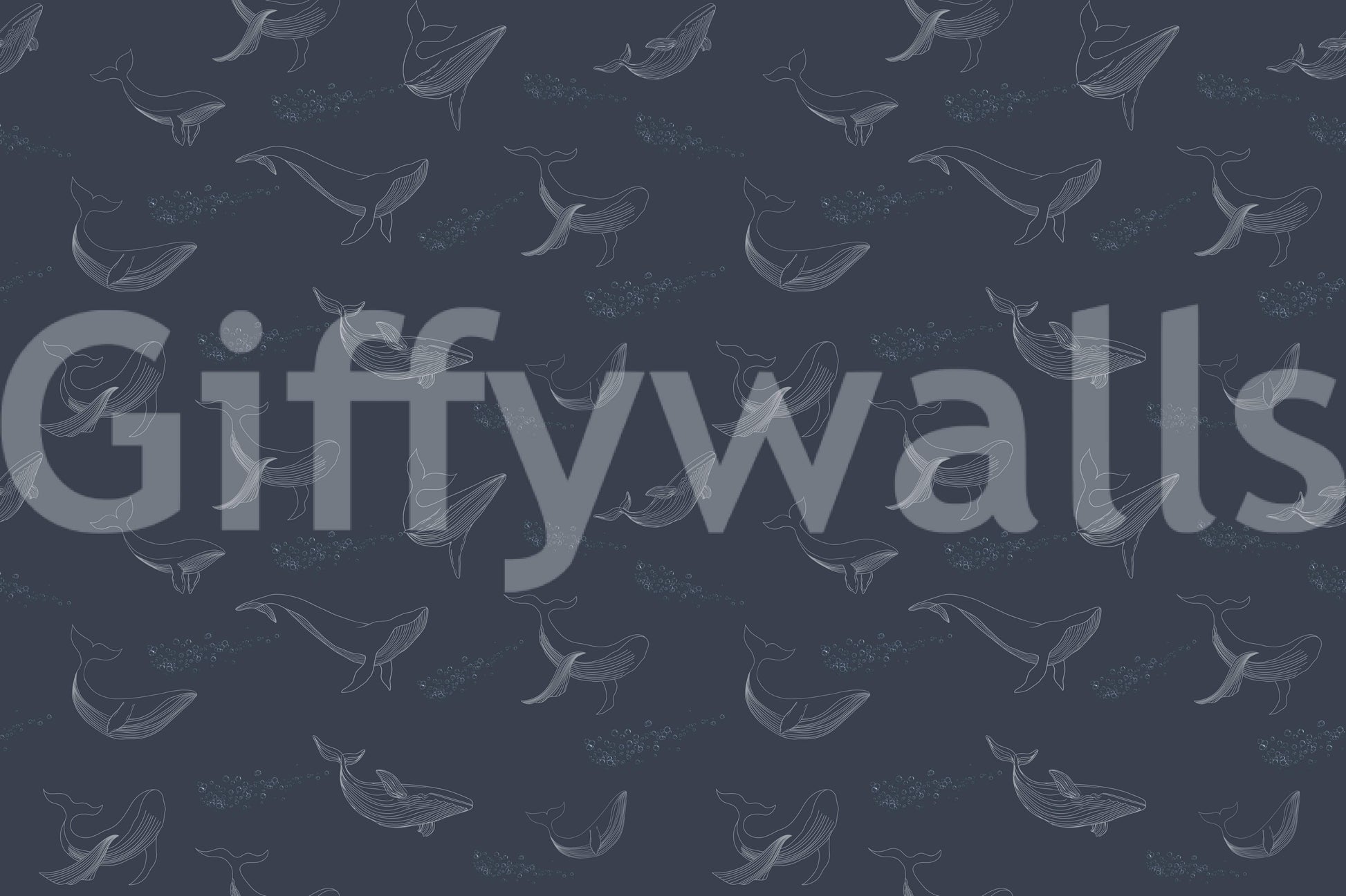 Deep blue whale illustration on a durable vinyl mural for high-traffic areas.