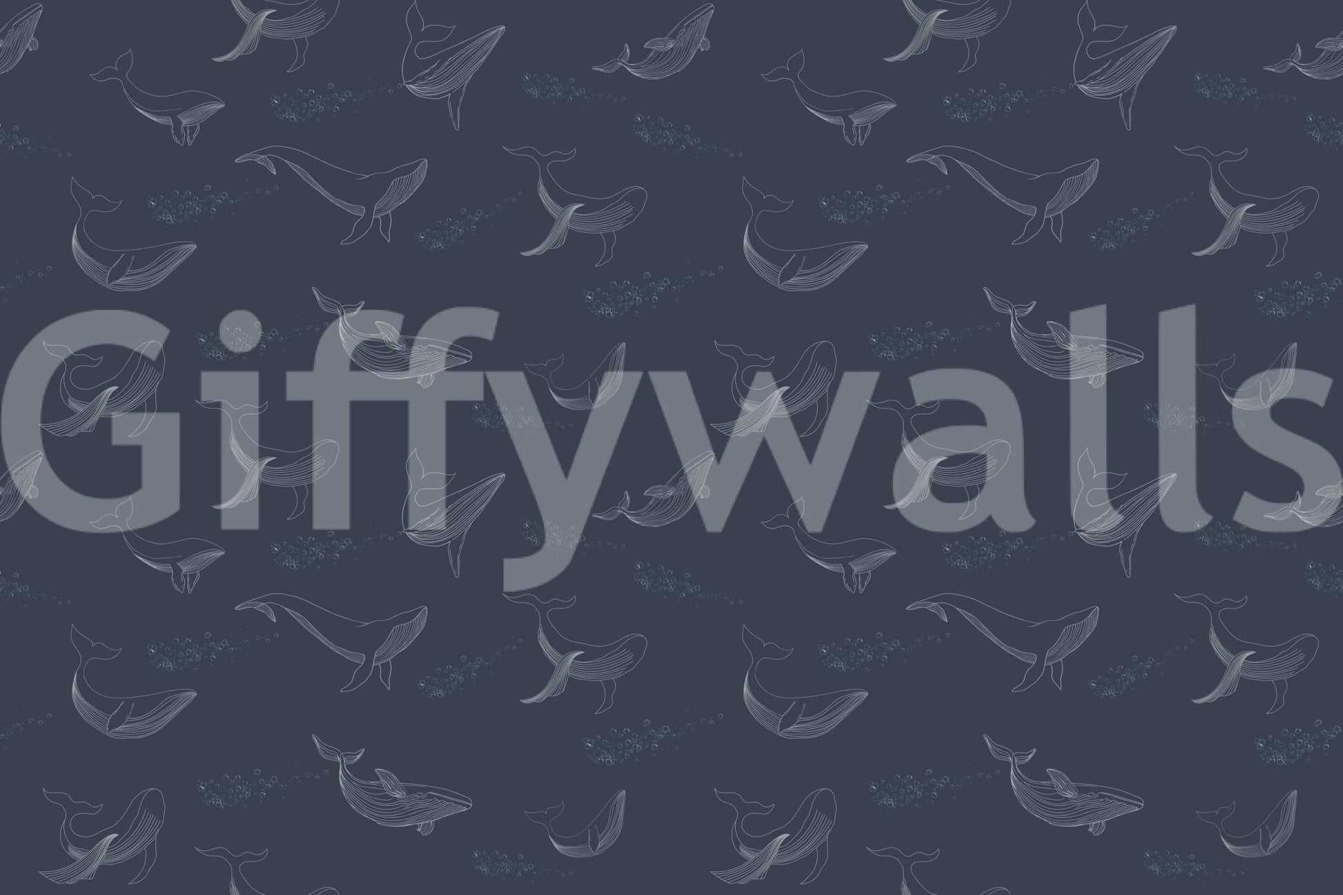 Deep blue whale illustration on a durable vinyl mural for high-traffic areas.