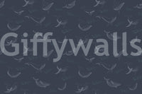 Deep blue whale illustration on a durable vinyl mural for high-traffic areas.