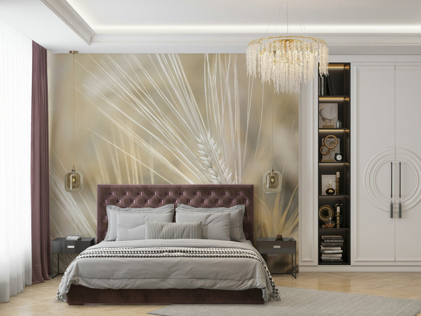 Serene and calming wheat mural for modern interiors

