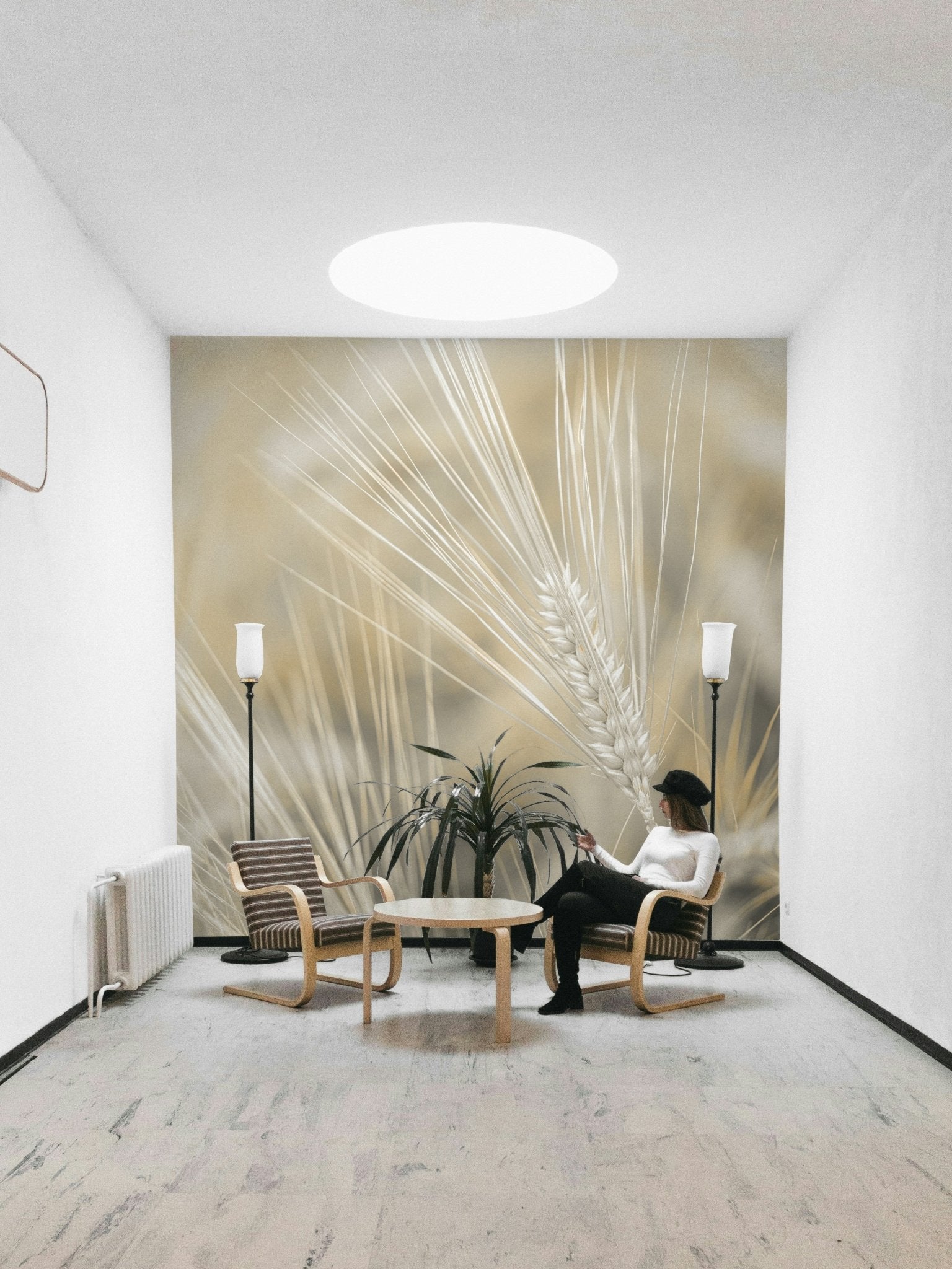 Simple wheat stalks wallpaper for relaxed interiors

