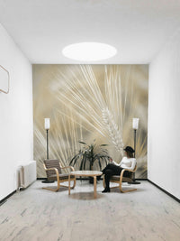 Simple wheat stalks wallpaper for relaxed interiors

