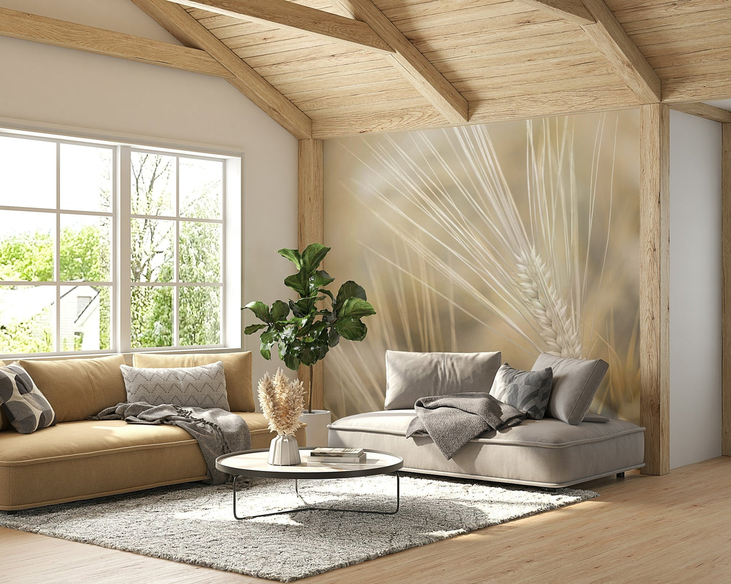 Soft wheat stalks in neutral tones for wall mural design

