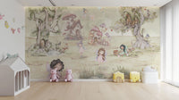 Charming fairy village wallpaper with enchanted trees
