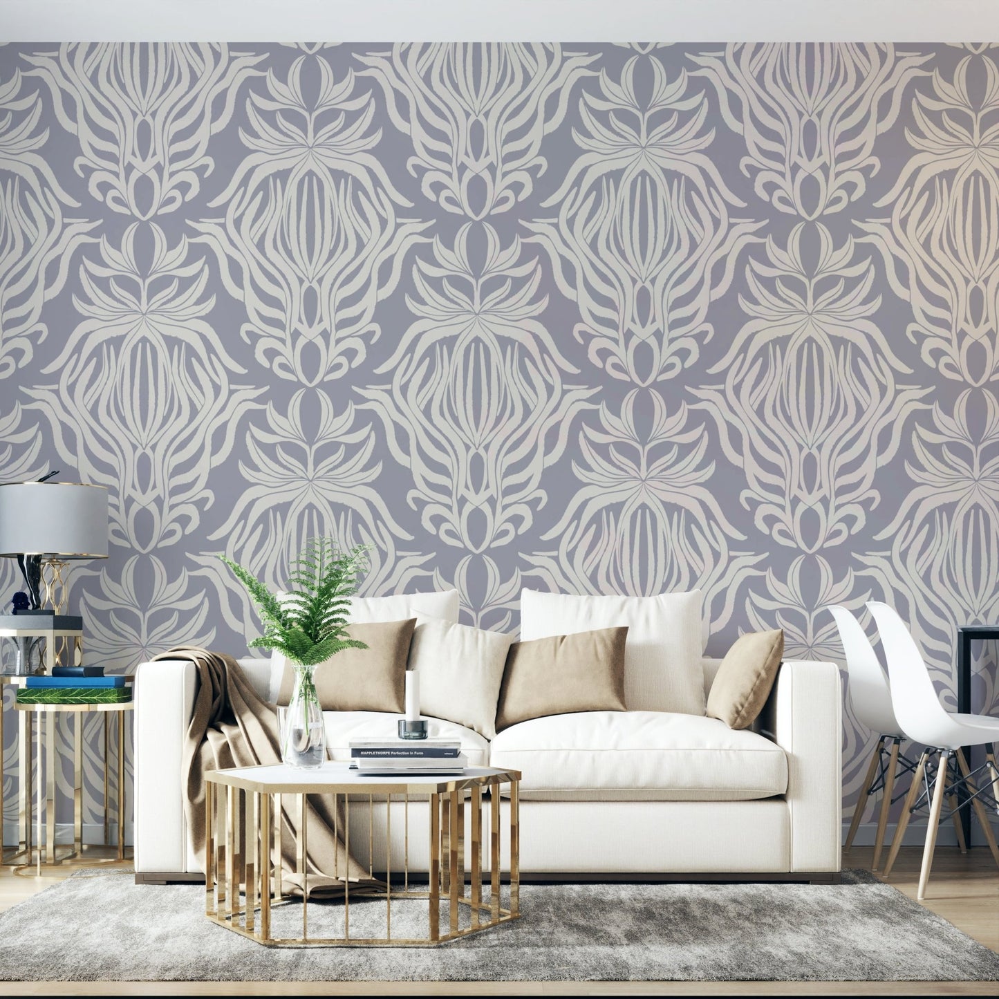Playful floral tapestry wallpaper with delicate blooms

