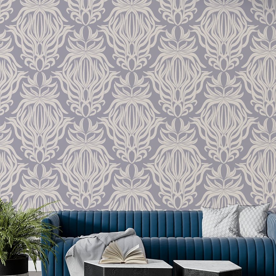 Artistic floral wallpaper with whimsical, flowing patterns

