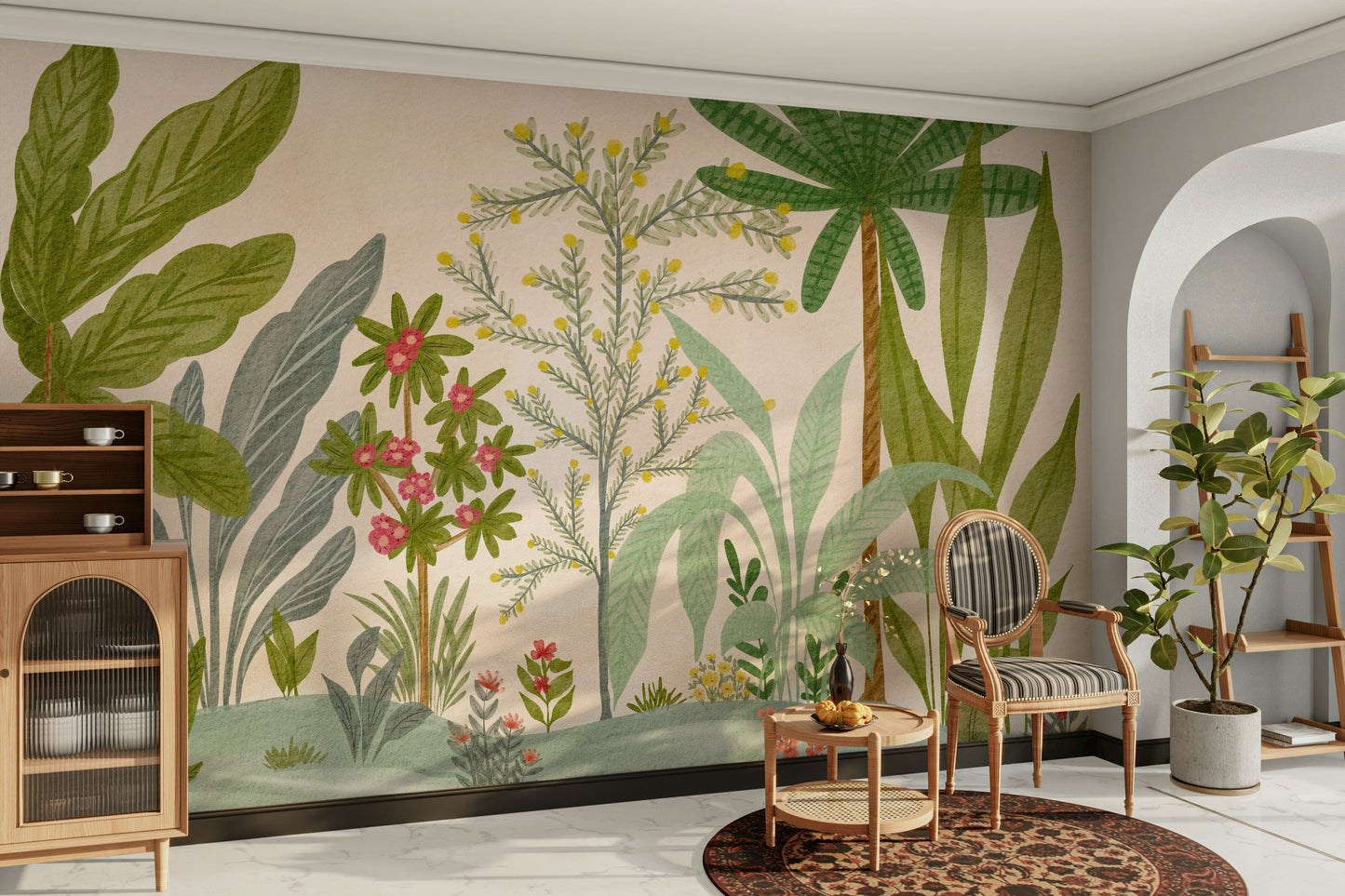 Soft garden wall art filled with flowers and greenery

