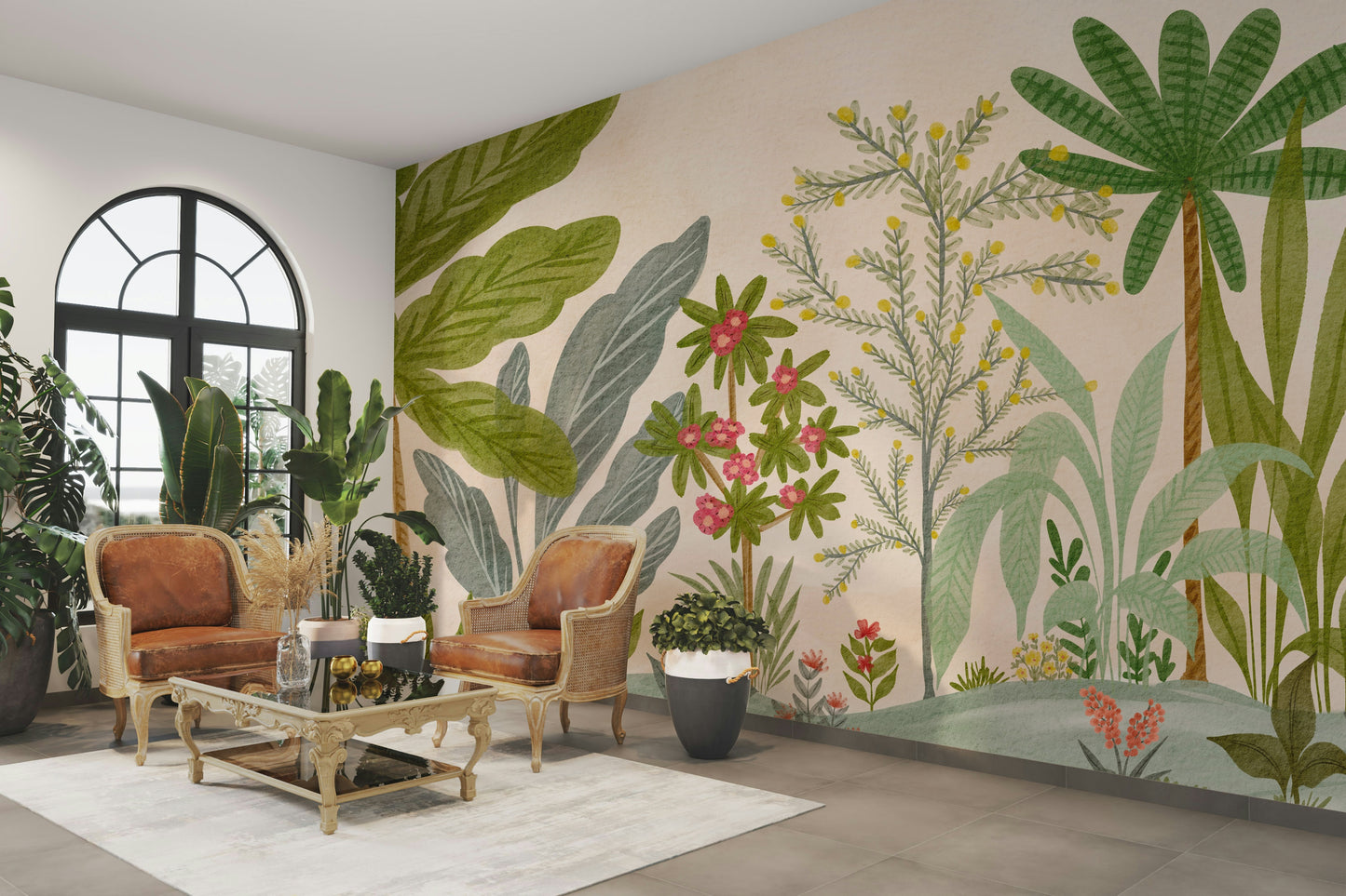 Whimsical flowers and vines in garden wall mural

