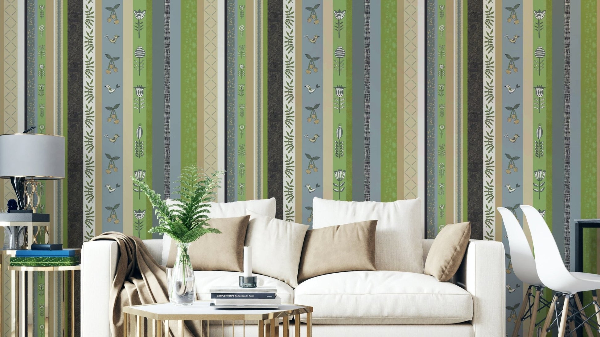 Whimsical Garden Stripes mural for a children's room.

