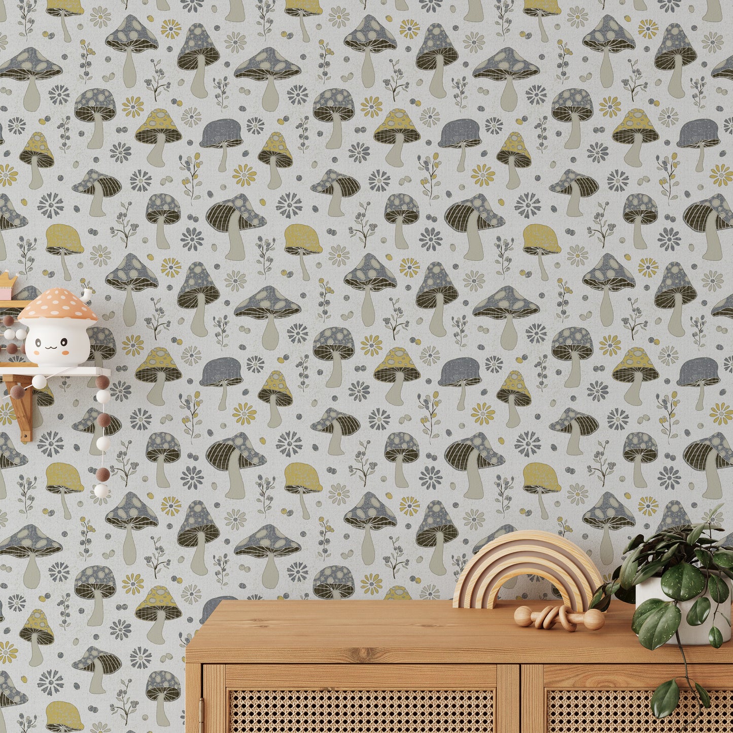 Golden and Gray Mushrooms Wallpaper