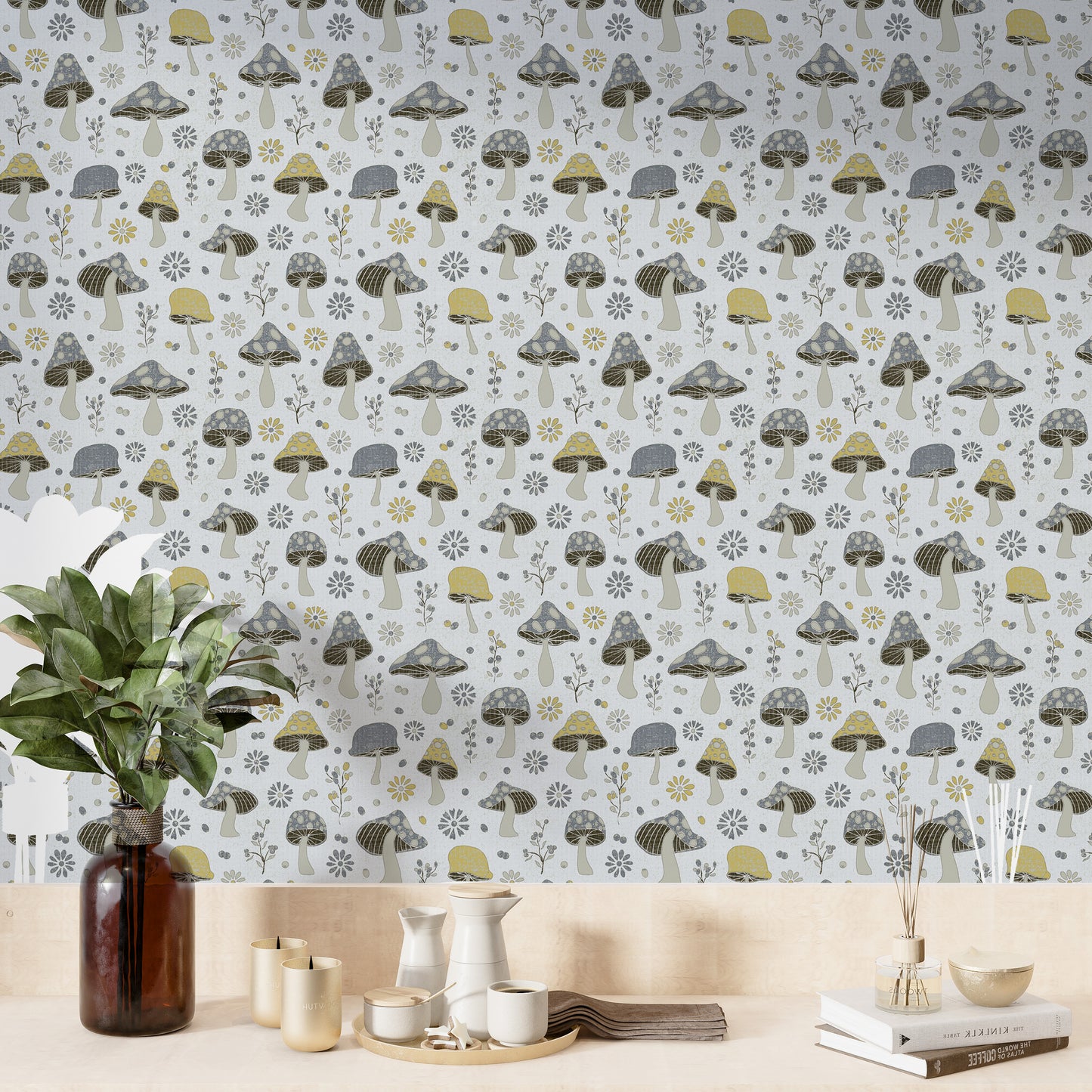 Golden and Gray Mushrooms Wallpaper