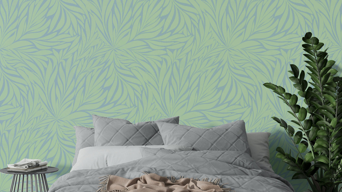 Whimsical leaf dance wallpaper with soft flow

