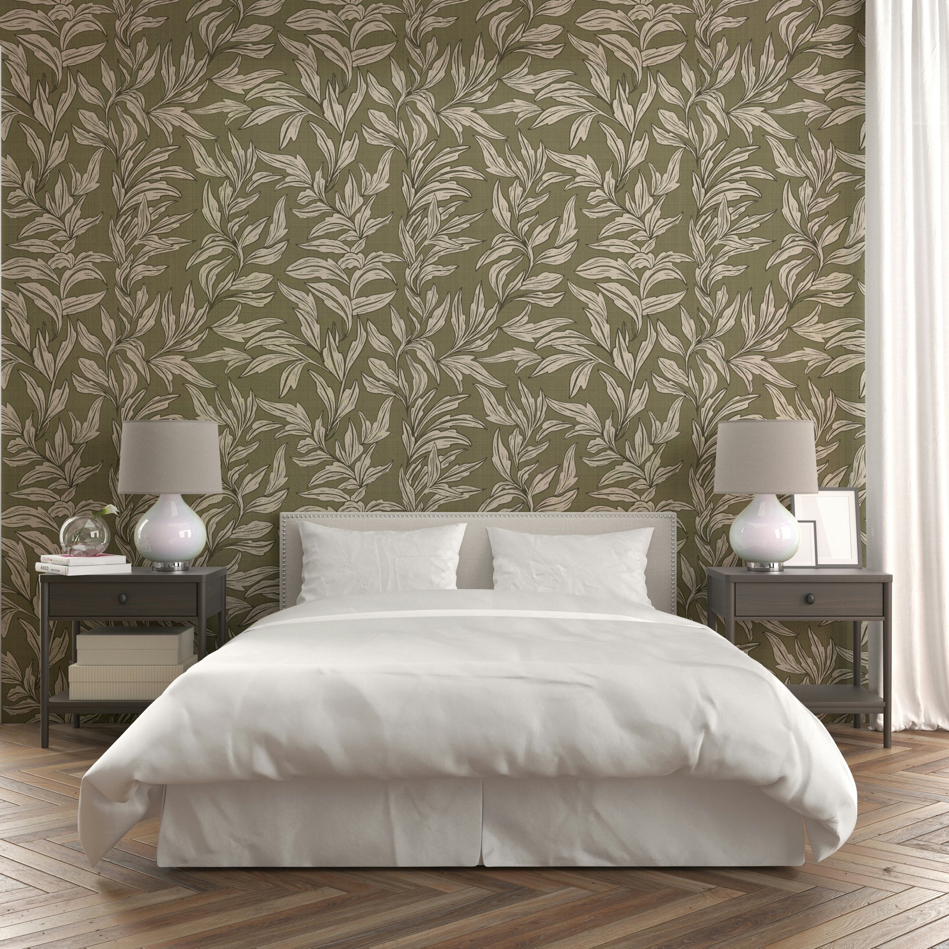 Light leaf wallpaper with a whimsical vibe


