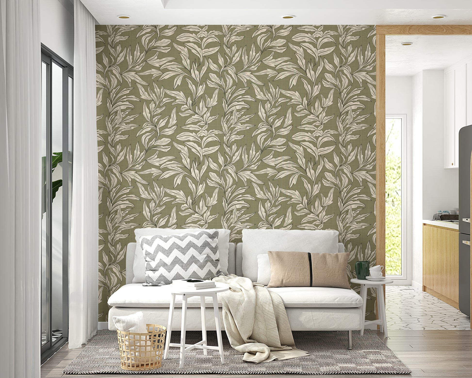 Artistic leaf print wallpaper with gentle flow

