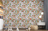 Whimsical Monkeys Playing Music Vintage Exotic Fun Garden blue Wallpaper⁠