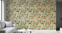 Whimsical Monkeys Playing Music Vintage Exotic Fun Garden green Wallpaper⁠