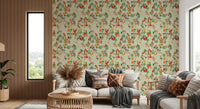 Whimsical Monkeys Playing Music Vintage Exotic Fun Garden green Wallpaper⁠