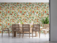 Whimsical Monkeys Playing Music Vintage Exotic Fun Garden green Wallpaper⁠