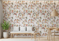 Whimsical Monkeys Playing Music Vintage Exotic Fun Garden white Wallpaper⁠