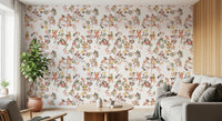 Whimsical Monkeys Playing Music Vintage Exotic Fun Garden white Wallpaper⁠
