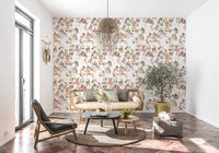 Whimsical Monkeys Playing Music Vintage Exotic Fun Garden white Wallpaper⁠
