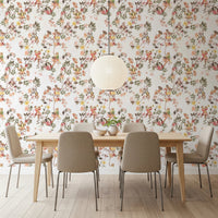 Whimsical Monkeys Playing Music Vintage Exotic Fun Garden white Wallpaper⁠