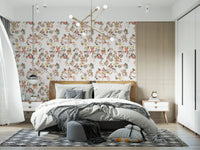 Whimsical Monkeys Playing Music Vintage Exotic Fun Garden white Wallpaper⁠
