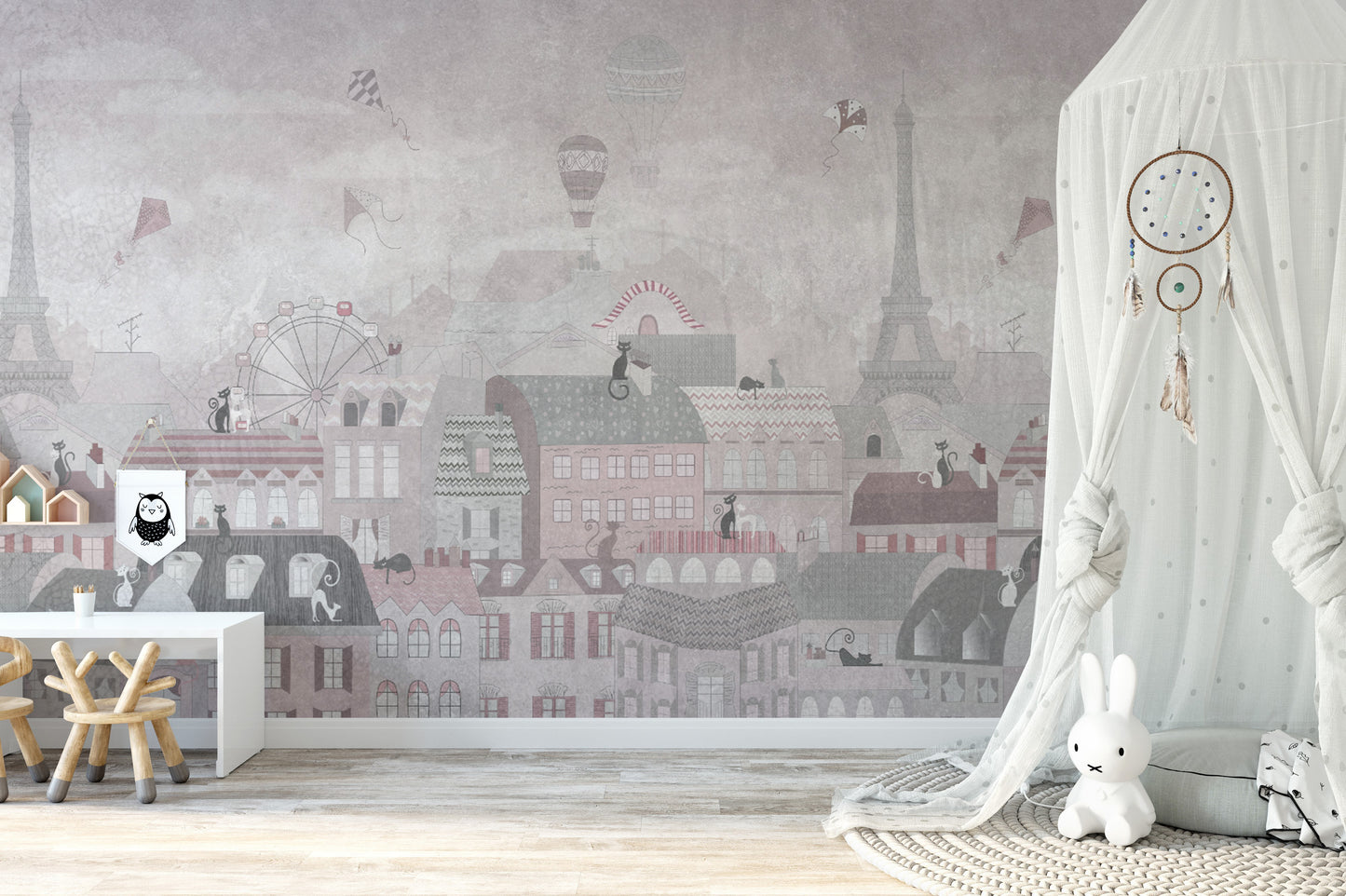 Whimsical Paris Cityscape Wall Mural