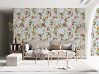 Whimsical Playing Monkeys Family Vintage Exotic Garden blue Wallpaper⁠