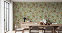 Whimsical Playing Monkeys Family Vintage Exotic Garden green Wallpaper⁠